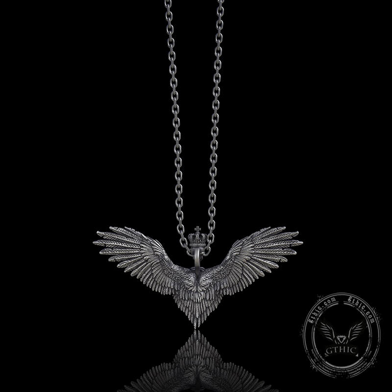 Crowned Skeleton Wings Sterling Silver Pendant | Gthic.com