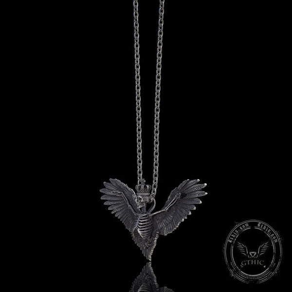 Crowned Skeleton Wings Sterling Silver Pendant | Gthic.com