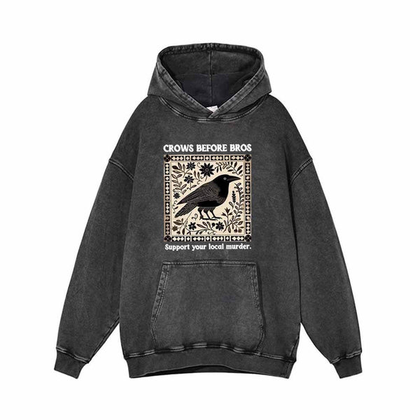 Crows Before Bros Vintage Washed Hoodie 01 | Gthic.com