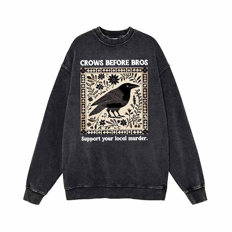 Crows Before Bros Vintage Washed Sweatshirt 01 | Gthic.com