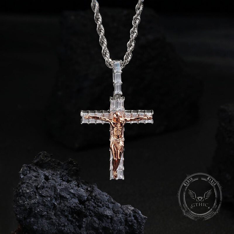 Crucifixion Of Jesus Copper-Set Zircon Cross Pendant | Gthic.com
