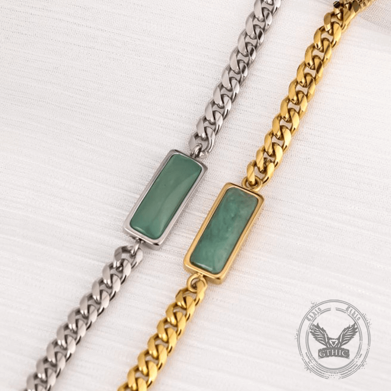 Cuban Link Aventurine Stainless Steel Necklace