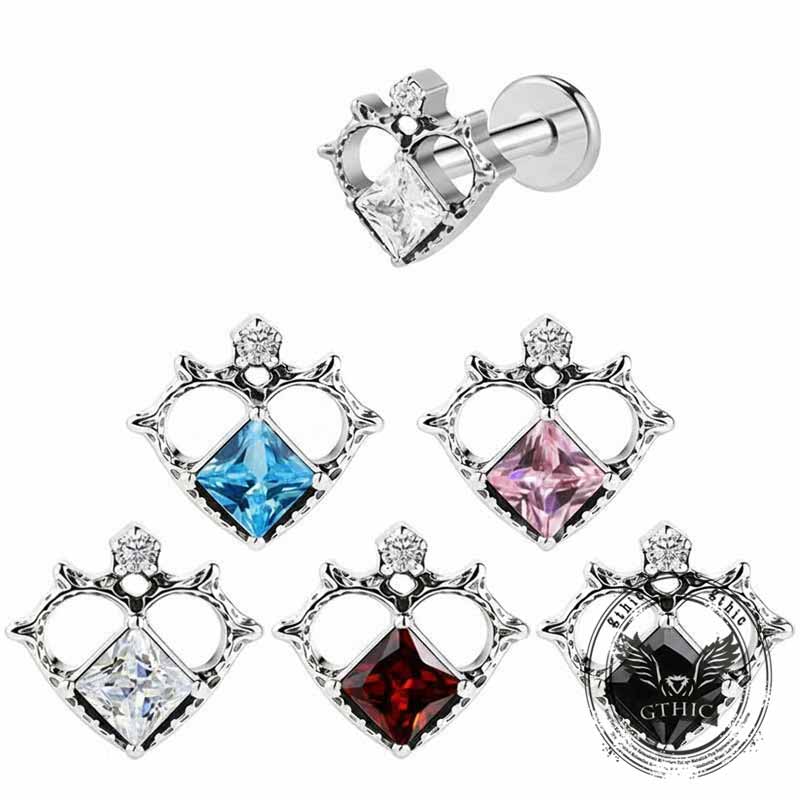 Cupid Heart Zircon G23 Titanium Piercing Stud Earrings | Gthic.com