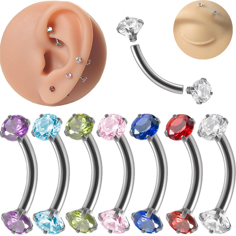 Curved Barbell Double-headed Zircon Eyebrow Piercing | Gthic.com