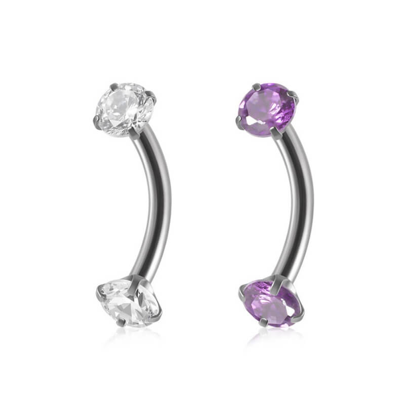 Curved Barbell Double-headed Zircon Eyebrow Piercing