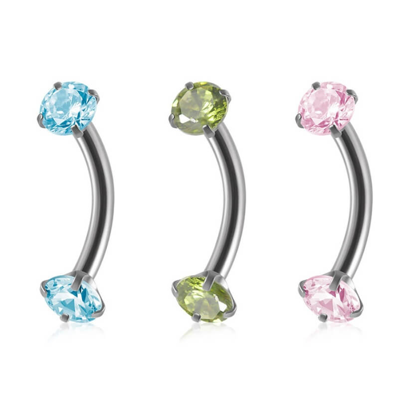 Curved Barbell Double-headed Zircon Eyebrow Piercing