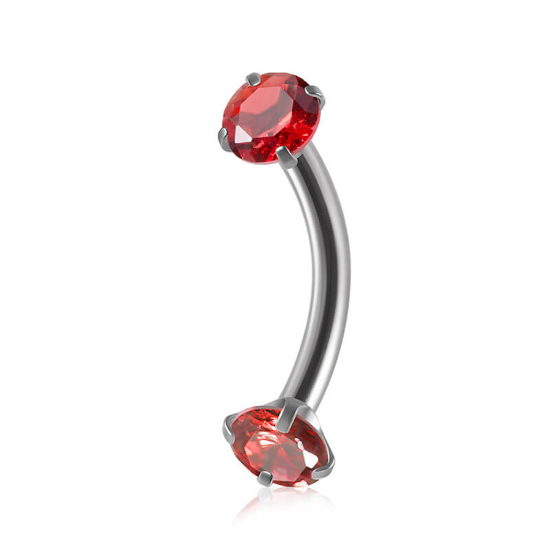 Curved Barbell Double-headed Zircon Eyebrow Piercing | Gthic.com