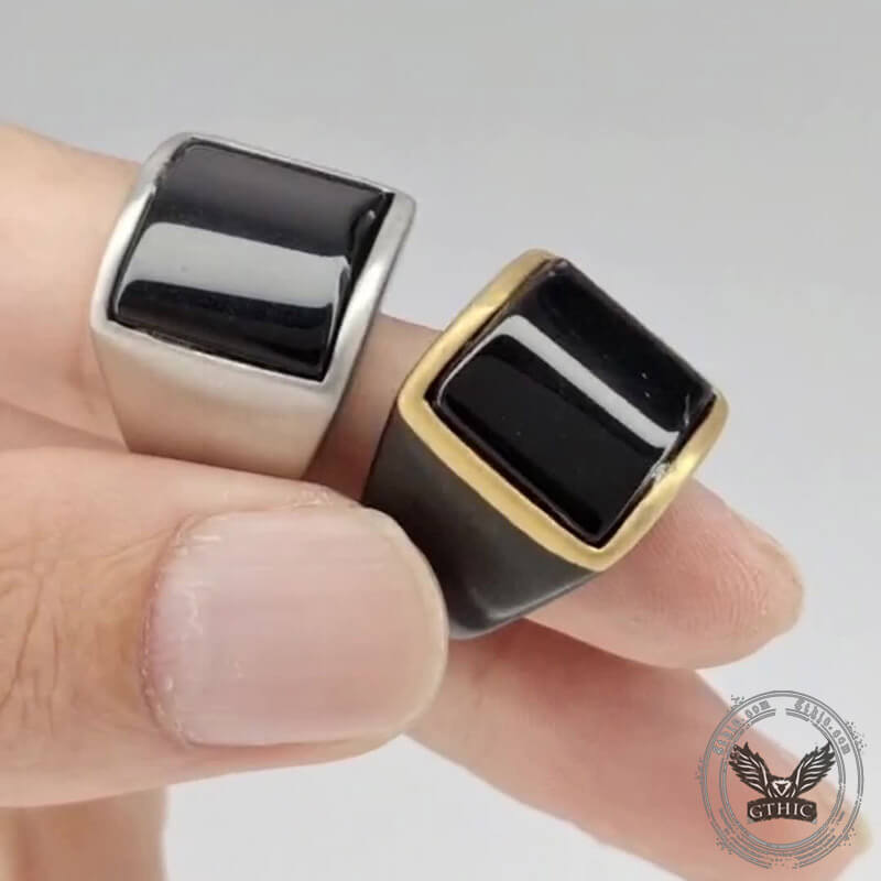 Curved Black Zircon Stainless Steel Minimalist Ring | Gthic.com