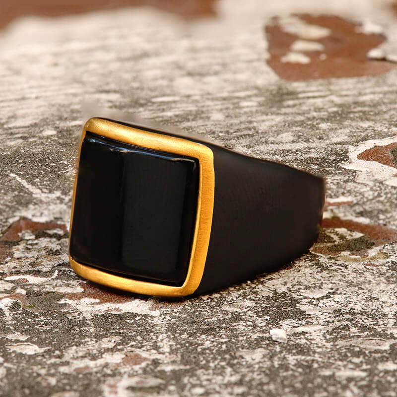 Curved Black Zircon Stainless Steel Minimalist Ring | Gthic.com