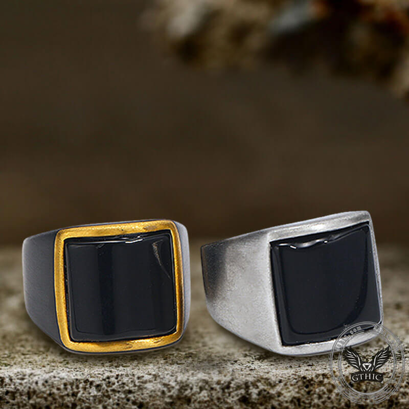 Curved Black Zircon Stainless Steel Minimalist Ring | Gthic.com