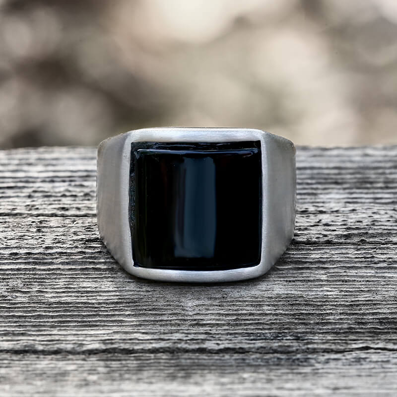 Curved Black Zircon Stainless Steel Minimalist Ring | Gthic.com