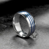 Curved Blue Triple Groove Titanium Ring | Gthic.com
