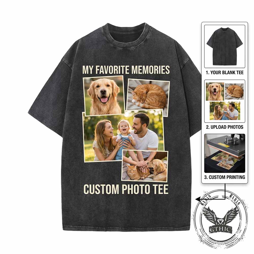 Custom DIY Photo Cotton Vintage Washed T-shirt | Gthic.com