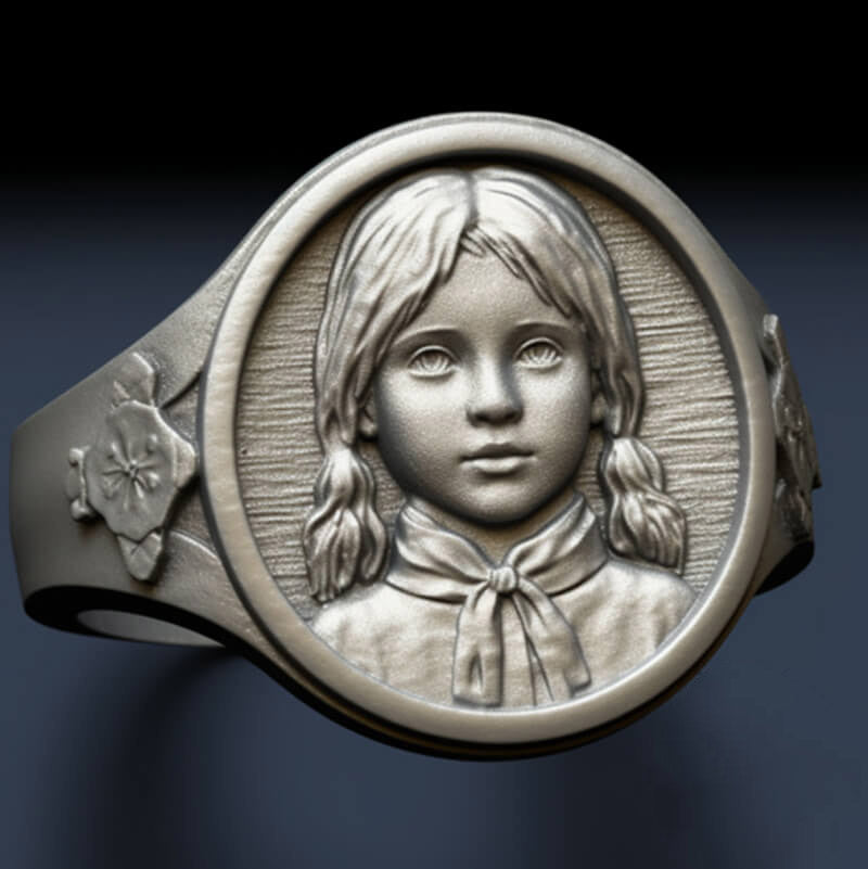 Custom Portrait Engraved Sterling Silver Ring