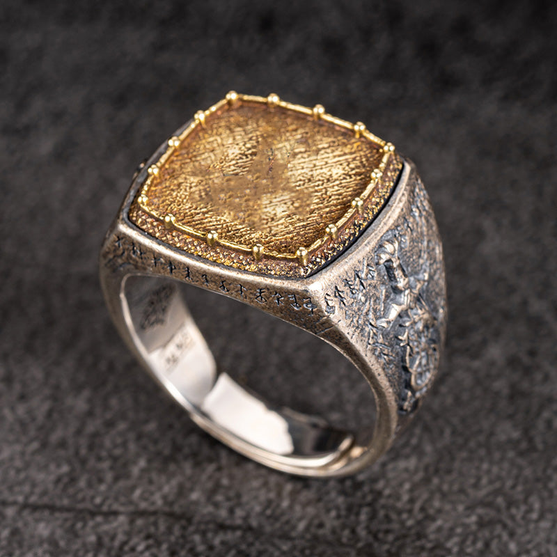 Custom Viking Symbols Sterling Silver Inlaid Brass Ring