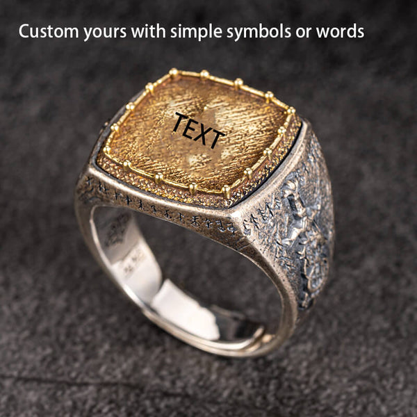 Custom Viking Symbols Sterling Silver Inlaid Brass Ring | Gthic.com