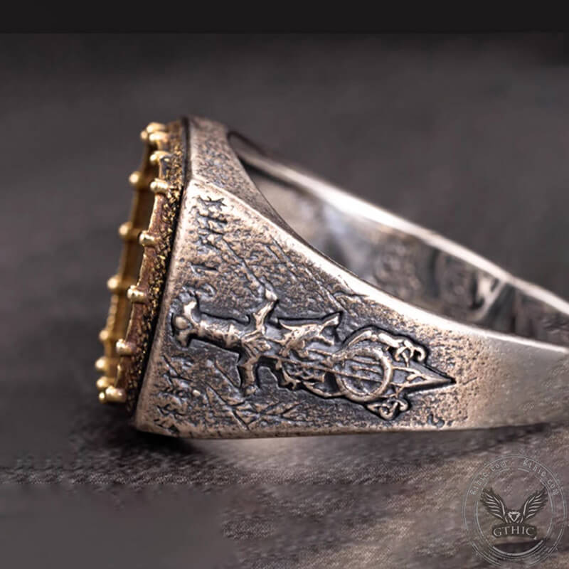 Custom Viking Symbols Sterling Silver Inlaid Brass Ring