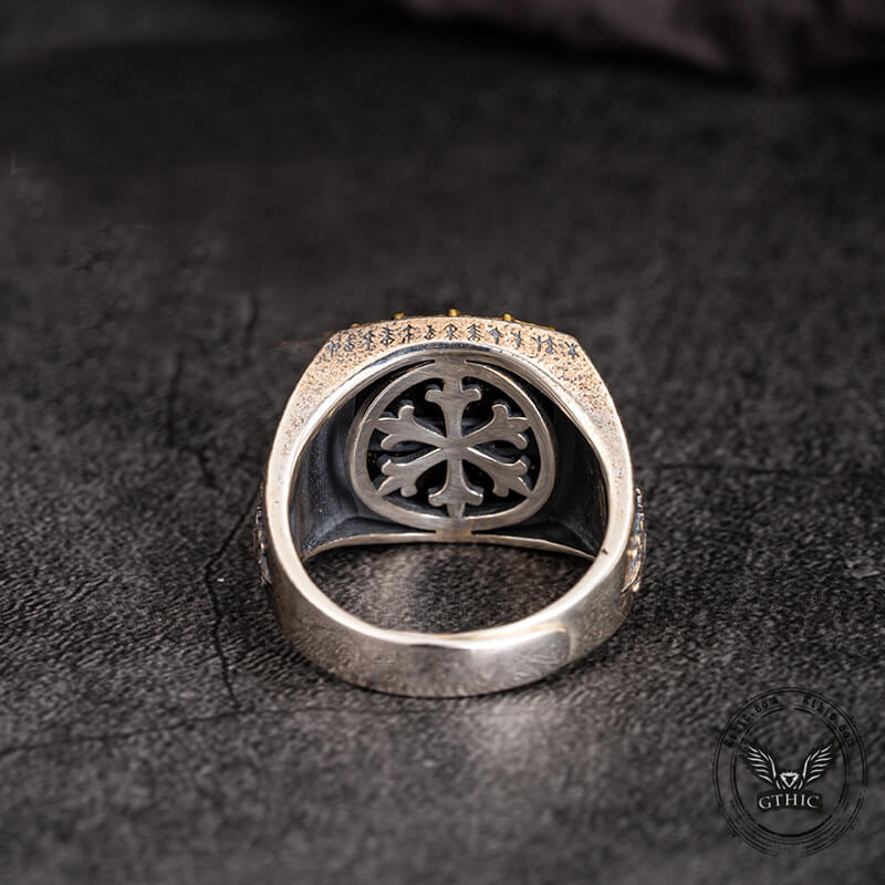 Custom Viking Symbols Sterling Silver Inlaid Brass Ring