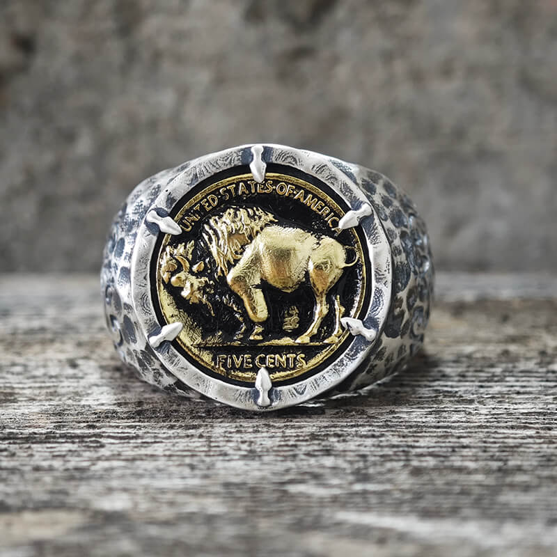 1936 Hobo Nickel Coin Bague tête de mort en argent sterling