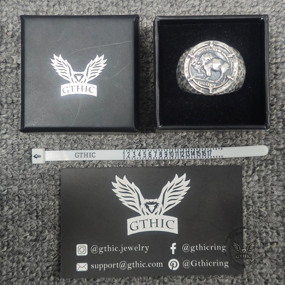 1936 Hobo Nickel Coin Bague tête de mort en argent sterling