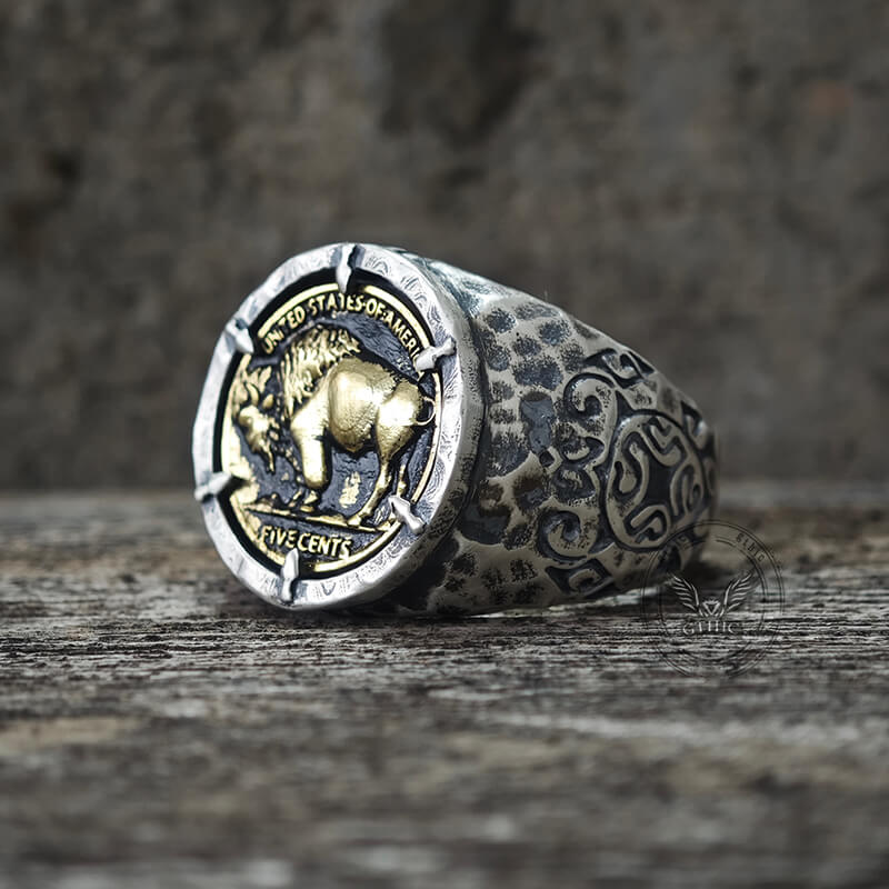 1936 Hobo Nickel Coin Bague tête de mort en argent sterling