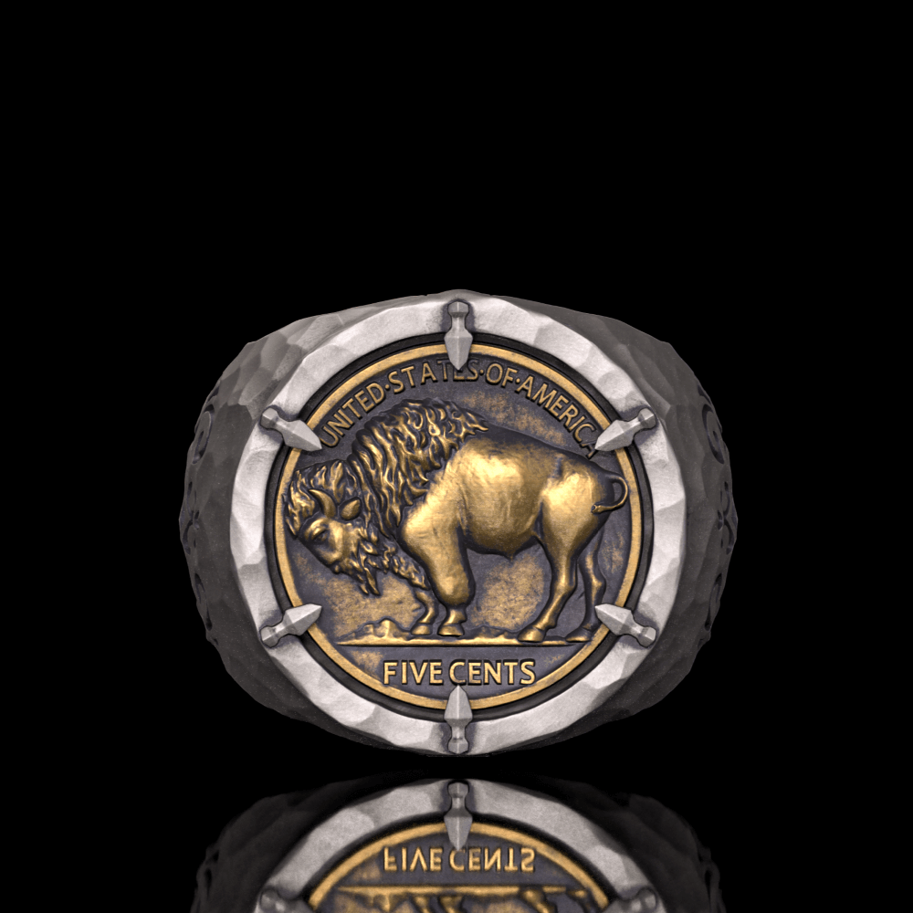 Customizable Buffalo Nickle Coin Sterling Silver Ring 08 | Gthic.com