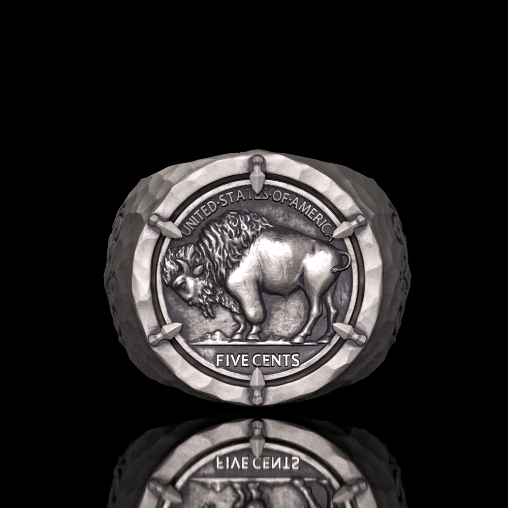 Customizable Buffalo Nickle Coin Sterling Silver Ring 07 | Gthic.com