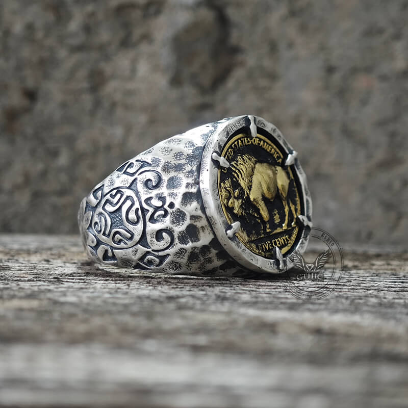 1936 Hobo Nickel Coin Bague tête de mort en argent sterling