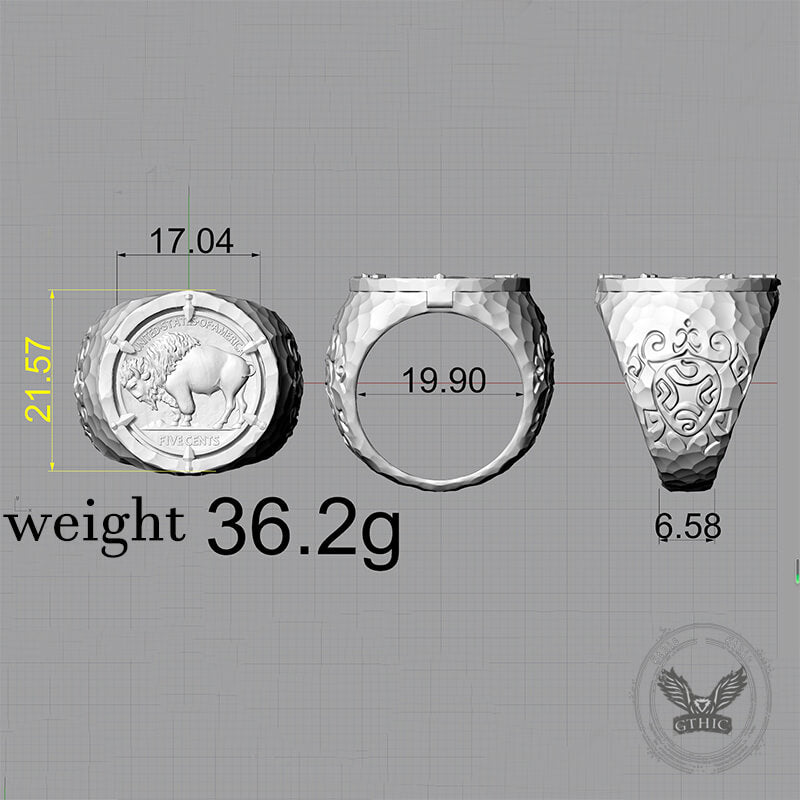 1936 Hobo Nickel Coin Bague tête de mort en argent sterling