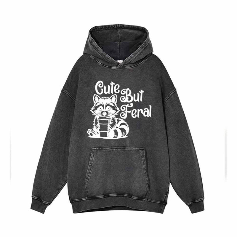 Cute But Feral Raccoon Vintage Washed Hoodie 01 | Gthic.com