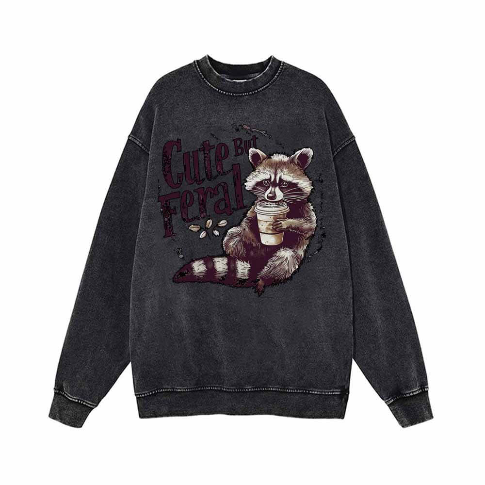 Cute But Feral Raccoon Vintage Washed Hoodie Sweatshirt | Gthic.com