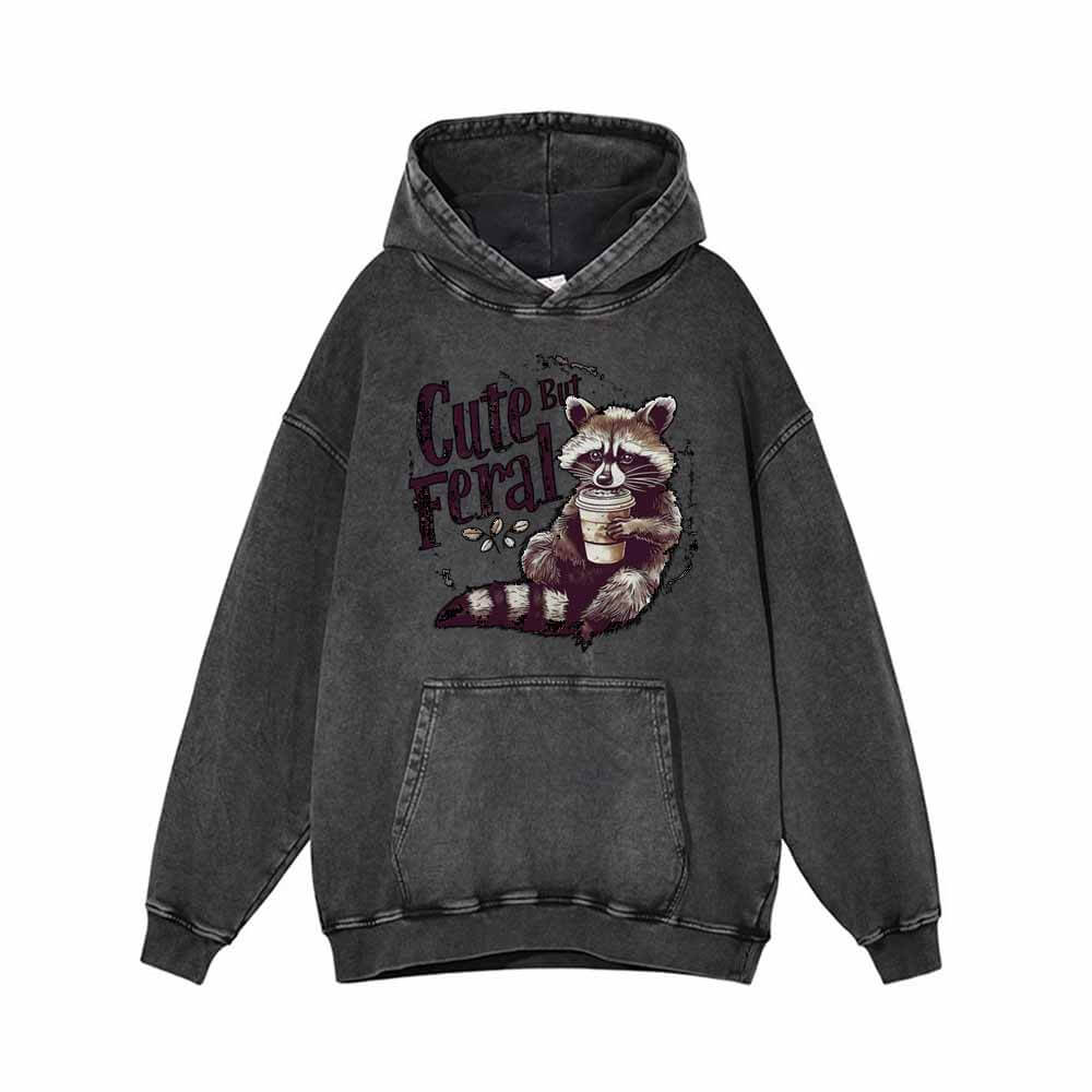 Cute But Feral Raccoon Vintage Washed Hoodie Sweatshirt | Gthic.com