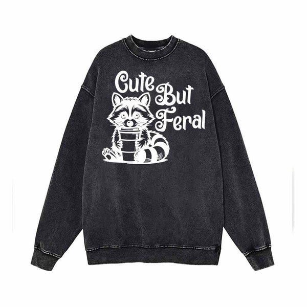 Cute But Feral Raccoon Vintage Washed Sweatshirt 01 | Gthic.com