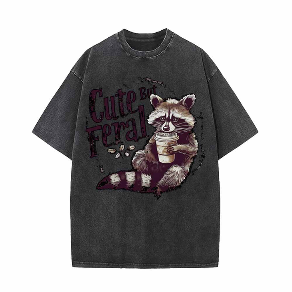 Cute But Feral Raccoon Vintage Washed T-shirt | Gthic.com