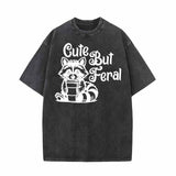 Cute But Feral Raccoon Vintage Washed T-shirt 01 | Gthic.com