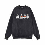 Сute Ghost Dog Pumpkin Head Vintage Washed Sweatshirt 01 | Gthic.com