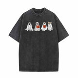 Сute Ghost Dog Pumpkin Head Vintage Washed T-shirt 01 | Gthic.com