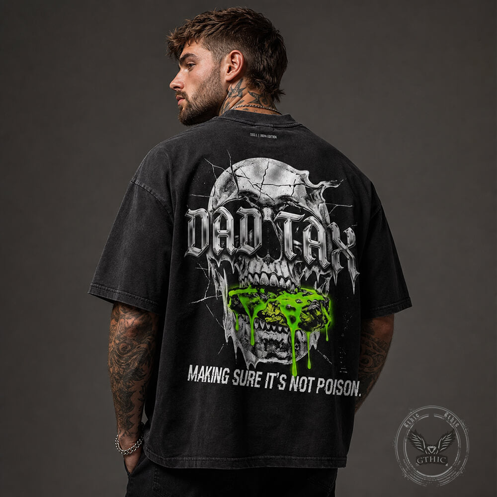 Cyber Skull Dad Tax Graphic Vintage Washed T-shirt | Gthic.com