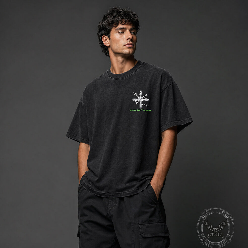 Cyber Skull Dad Tax Graphic Vintage Washed T-shirt | Gthic.com