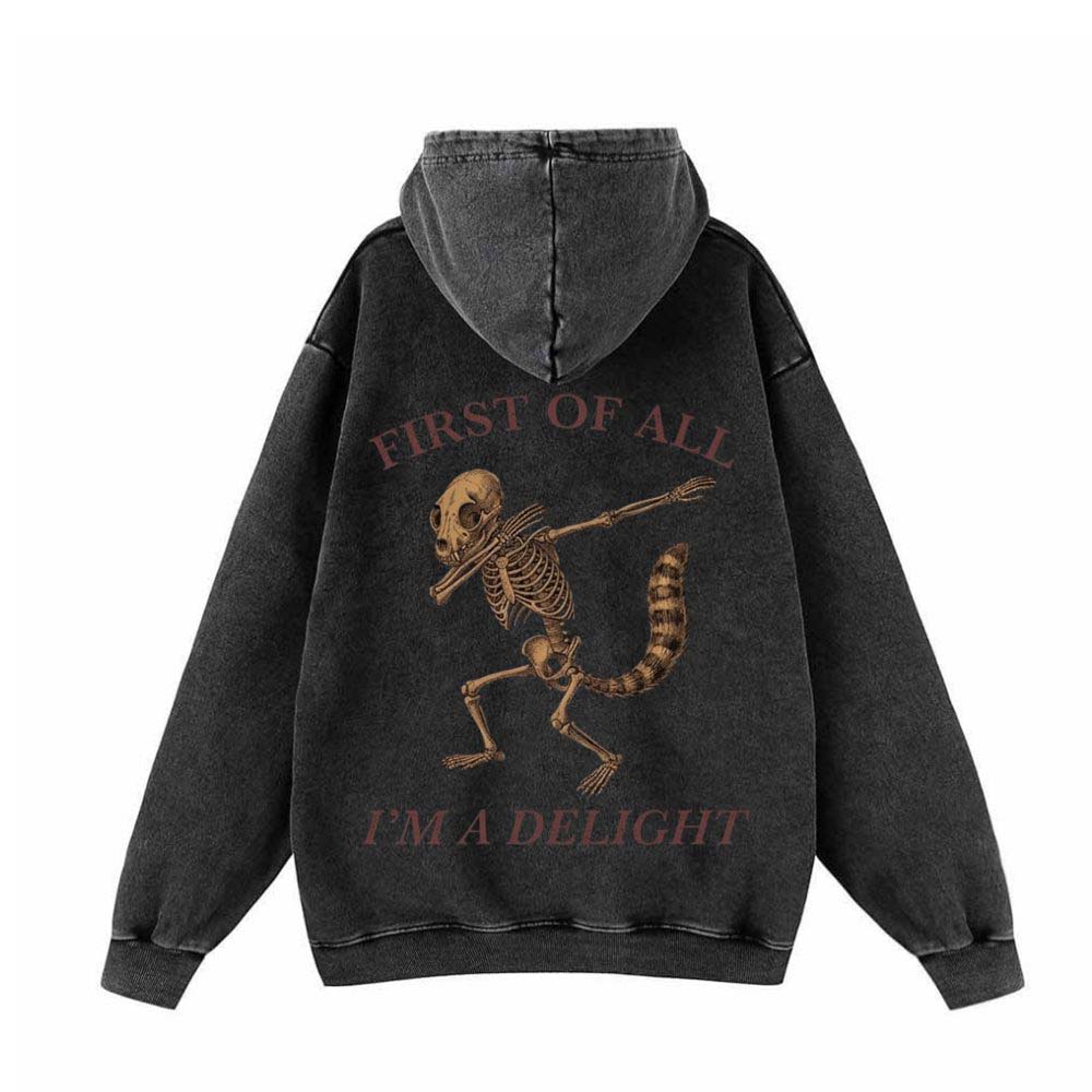 Dabbing Delight Raccoon Skull Vintage Washed Hoodie | Gthic.com