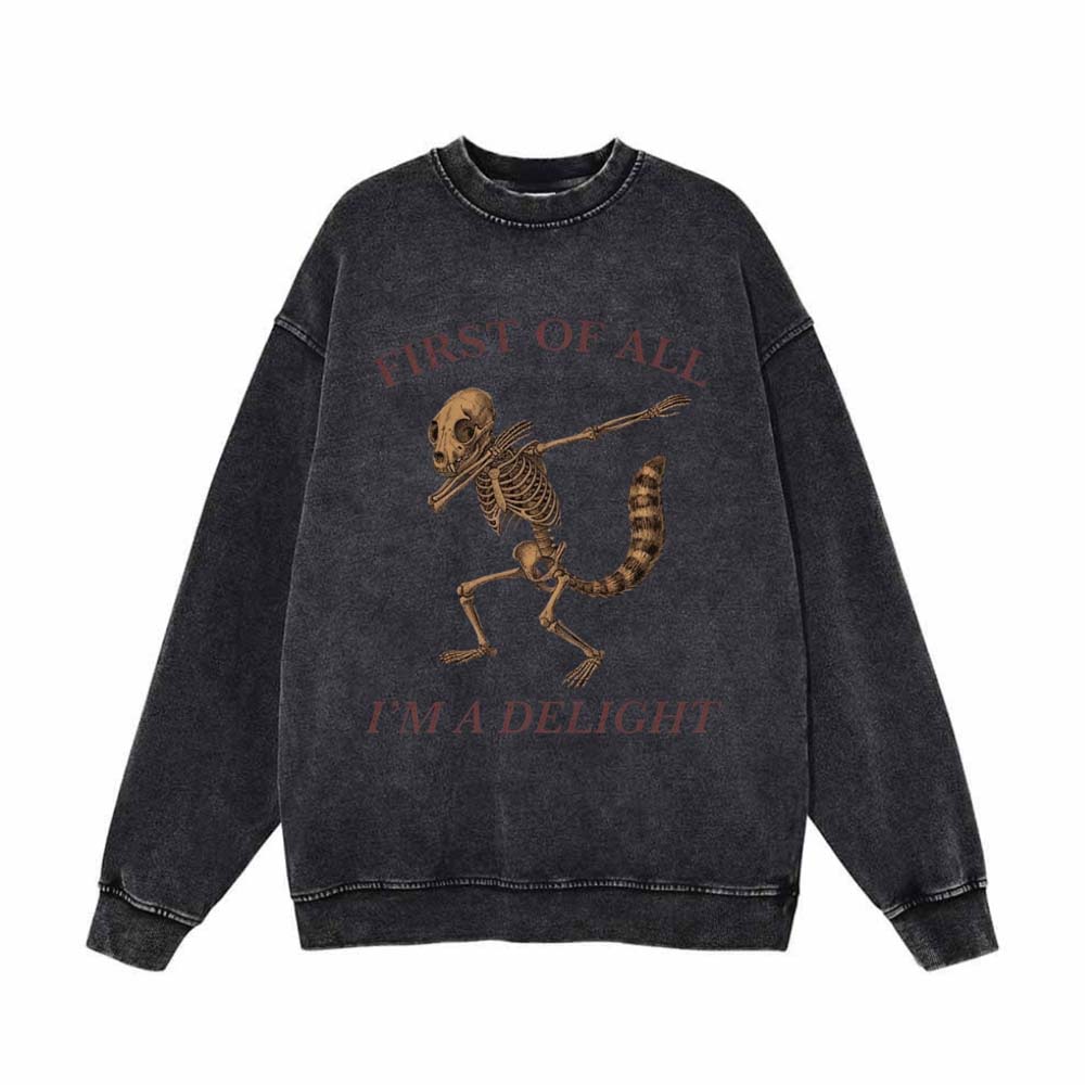 Dabbing Delight Raccoon Skull Vintage Washed Sweatshirt | Gthic.com