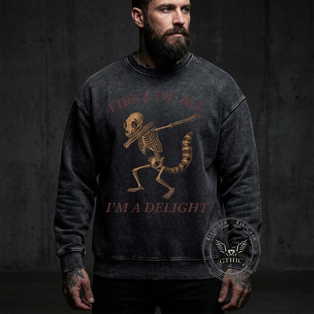 Dabbing Delight Raccoon Skull Vintage Washed Sweatshirt | Gthic.com