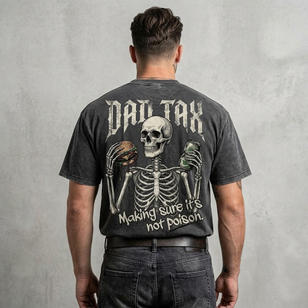Dad Tax Skeleton Gourmet Graphic Vintage Washed T-shirt | Gthic.com