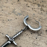Dangle Sword Stainless Steel Hoop Earrings | Gthic.com