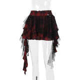 Dark-Style Black Plaid Polka Dot Mesh Irregular Tulle Skirt