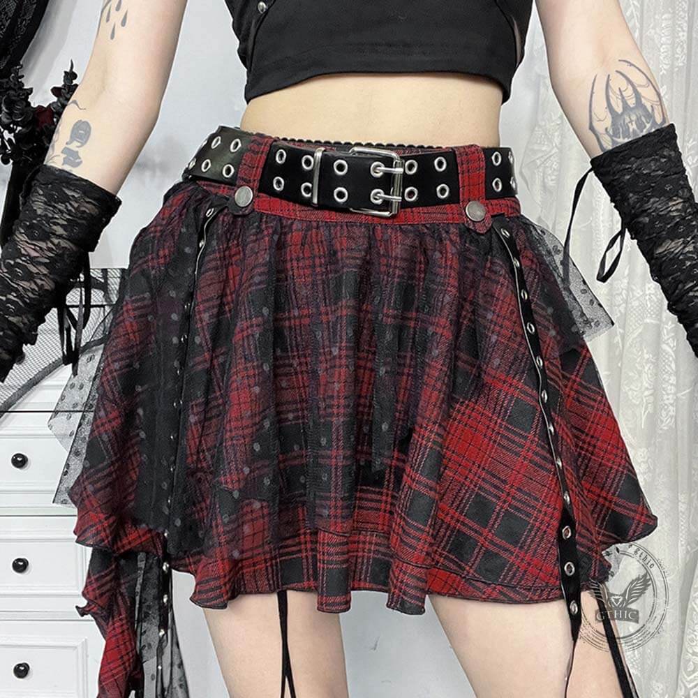 Minifalda con flecos de encaje irregular de telaraña negra