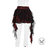 Dark-Style Black Plaid Polka Dot Mesh Irregular Tulle Skirt