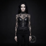 Dark-Style Lace-Up Waist-Cinching Lace PU Leather Corset | Gthic.com