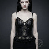 Dark-Style Lace-Up Waist-Cinching Lace PU Leather Corset | Gthic.com