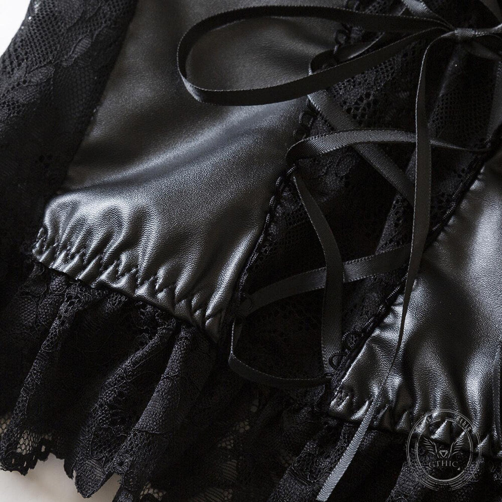 Dark-Style Lace-Up Waist-Cinching Lace PU Leather Corset